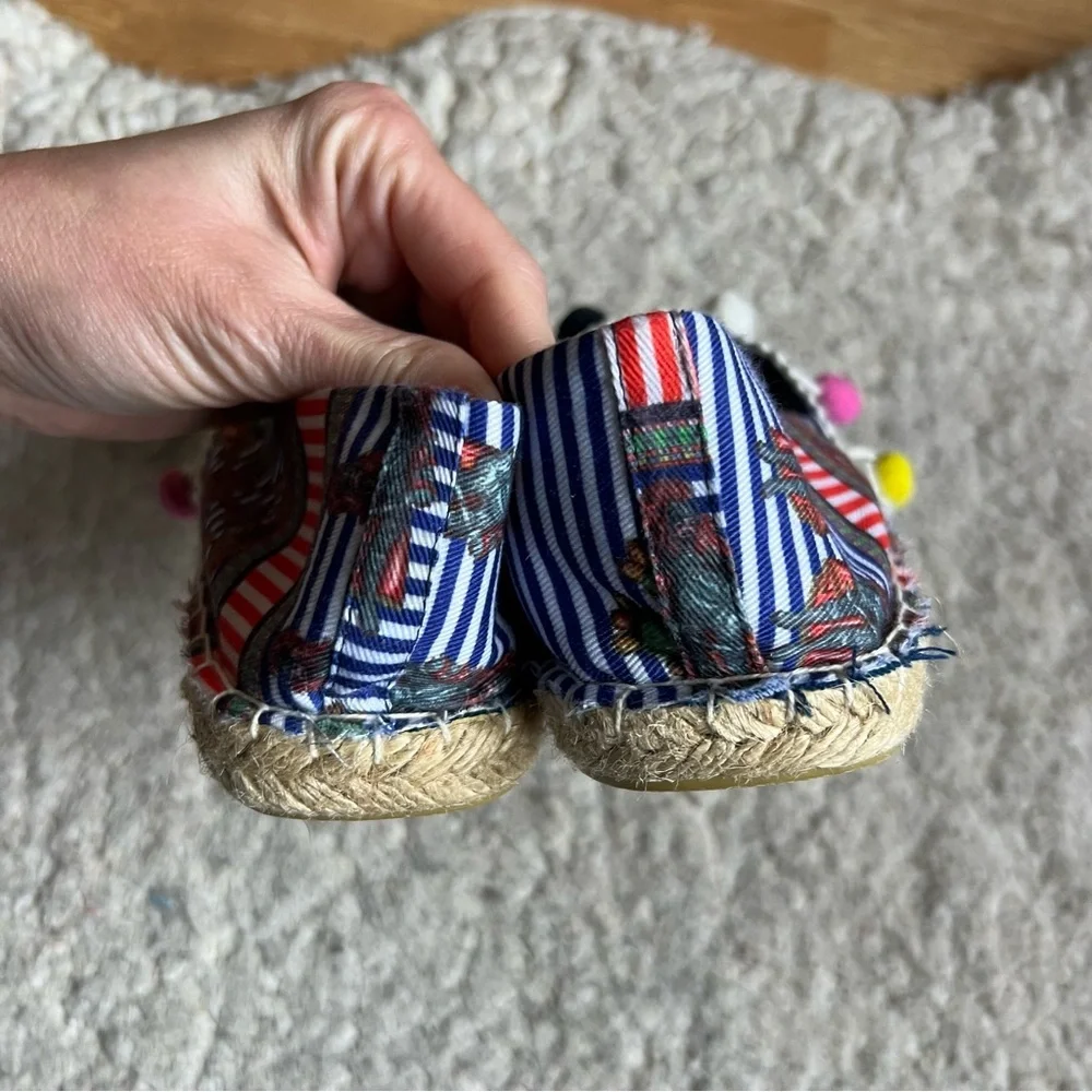 Antica Sartoria Espadrilles Size 39 Cactus Pom Pom Peep Toe Boho Resort Slide